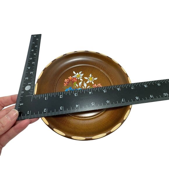 Vtg Boho Swiss Hand-Painted Floral Flowers Toole Design Wooded Dish 7" MCM Tray - Picture 8 of 9